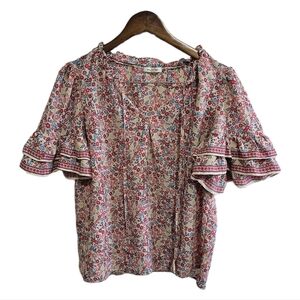 Max Studio boho floral short sleeve flutter top size large